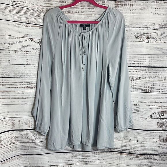 Ellos Top Womens Plus Size 18 /20 W Long sleeve Neck tie peasant tunic gray New - Picture 2 of 11